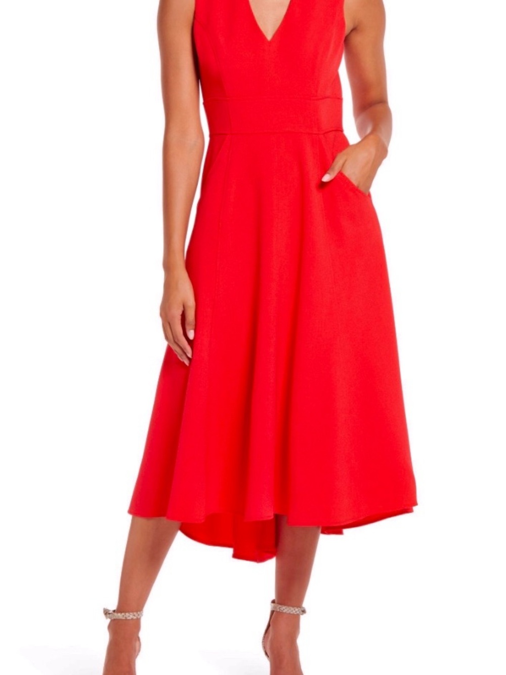 Eliza J Red High-Low V-Neck Midi Dress
